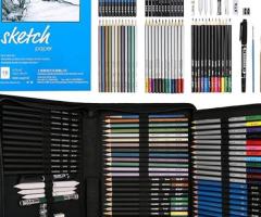 Kit de arte de dibujo de 72 piezas - Lápices de colores, bloc de bocetos, acuarela y lápiz metálico